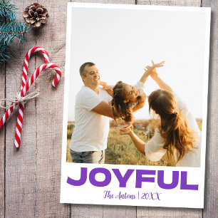 Joyful Modern Holiday Family Photo Deep Amethyst Card