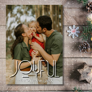 Joyful Modern Holiday Family Photo Light Grey Card