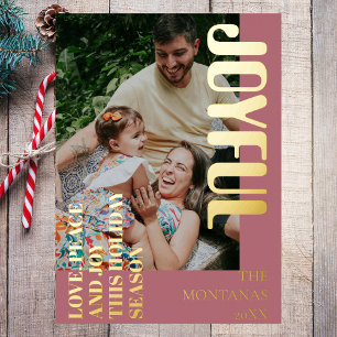 Joyful Modern Holiday Family Photo Rose Gold