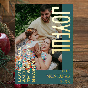 Joyful Modern Holiday Family Photo Teal