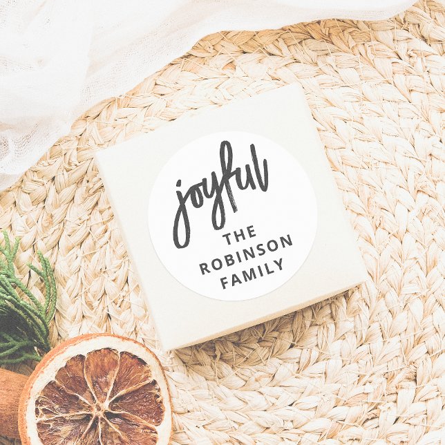 Joyful | Modern Lettering Christmas Holiday Classic Round Sticker (Creator Uploaded)