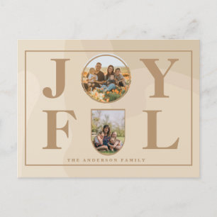Joyful Modern Minimalist Beige Arch Two Photo Holiday Postcard