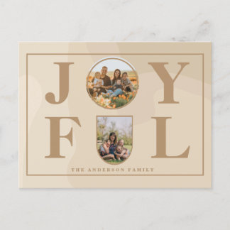 Joyful | Modern Minimalist Beige Arch Two Photo Holiday Postcard
