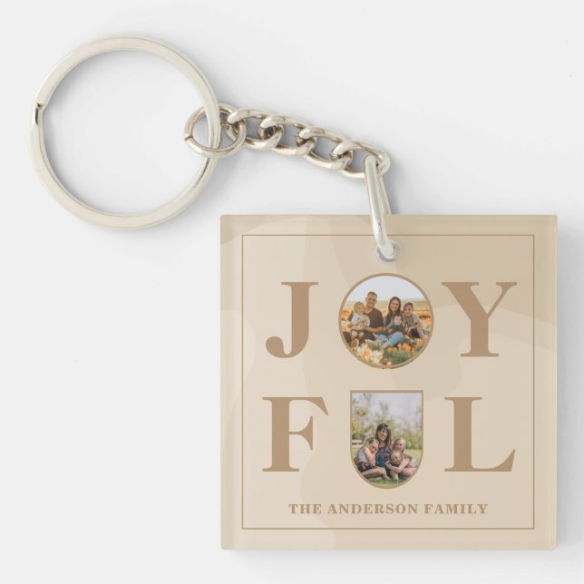 Joyful | Modern Minimalist Beige Arch Two Photo Key Ring (Front)