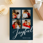 Joyful Modern Minimalist Blue Script 4 Photo Holiday Card<br><div class="desc">Joyful Modern Minimalist Blue Script 4 Photo Holiday Card. Send customisable and personalised holiday greetings to friends,  colleagues and family in simple,  chic,  elegant and modern photo design festive,  natural minimalist style cards! Below the calligraphy features your custom greeting message in modern typography.</div>