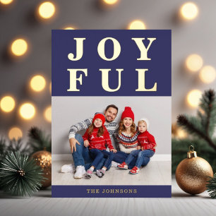 Joyful Modern Navy Blue Photo Christmas Gold