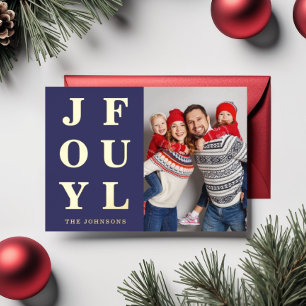 Joyful Modern Navy Blue Photo Christmas Gold