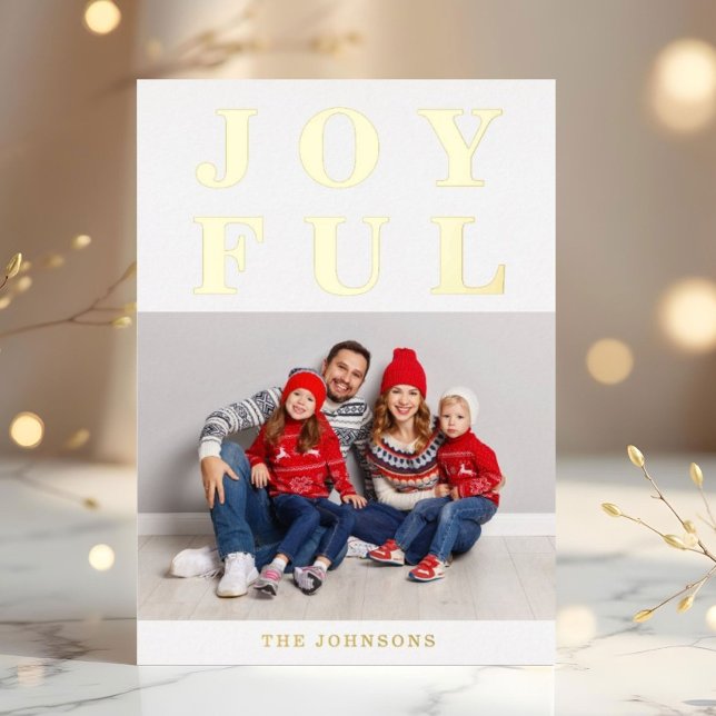Joyful Modern Photo Christmas Gold (Elegant Joyful Photo Christmas Gold Foil Holiday Card)