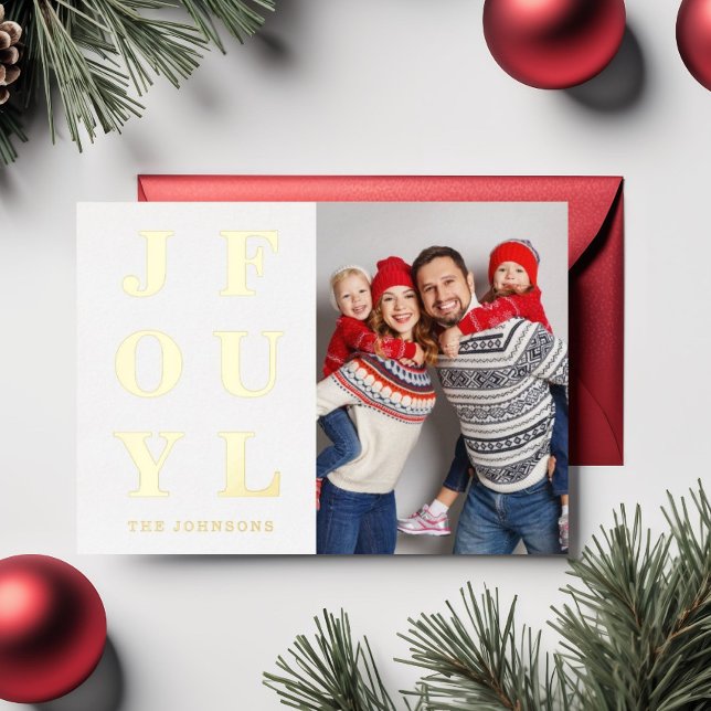 Joyful Modern Photo Christmas Gold (Elegant Joyful One Photo Christmas Gold Foil Holiday Card)
