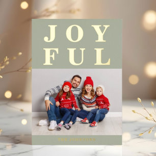 Joyful Modern Sage Green Photo Christmas Gold