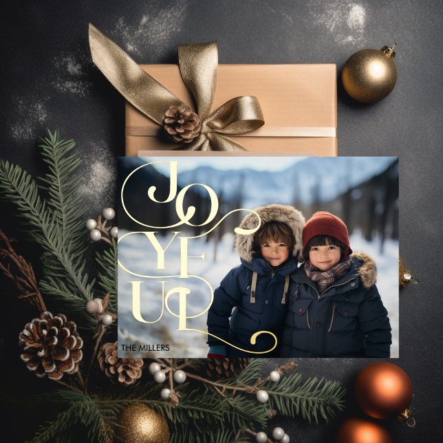 Joyful Modern Typography Elegant Minimal 1 Photo (Joyful Modern Typography Elegant Minimal 1 Photo Foil Holiday Card)