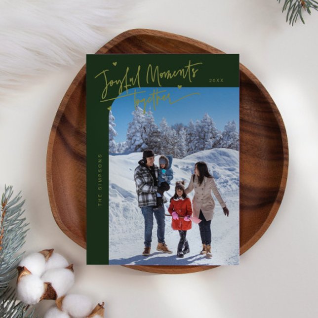 Joyful Moments Together Green Christmas Photo Holiday Card (Creator Uploaded)