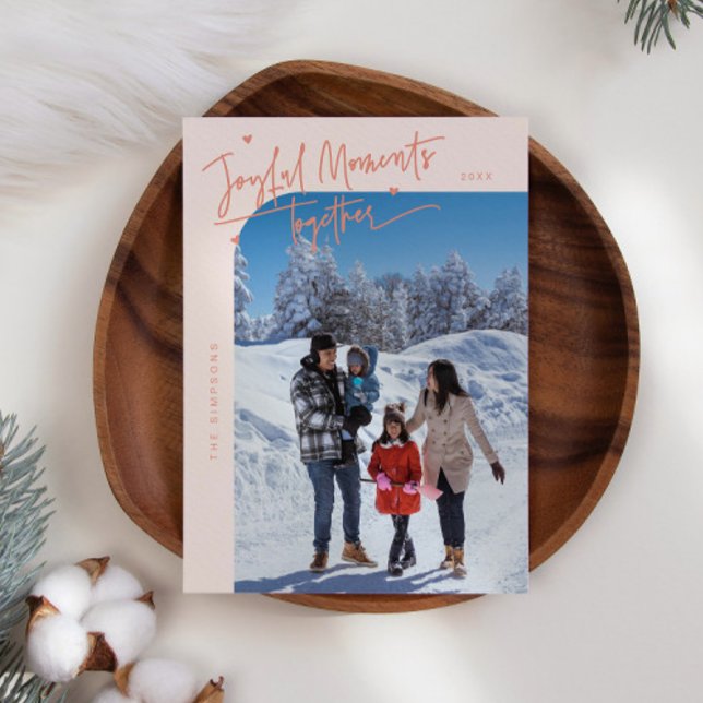 Joyful Moments Together Peach Christmas Photo Holiday Card (Creator Uploaded)