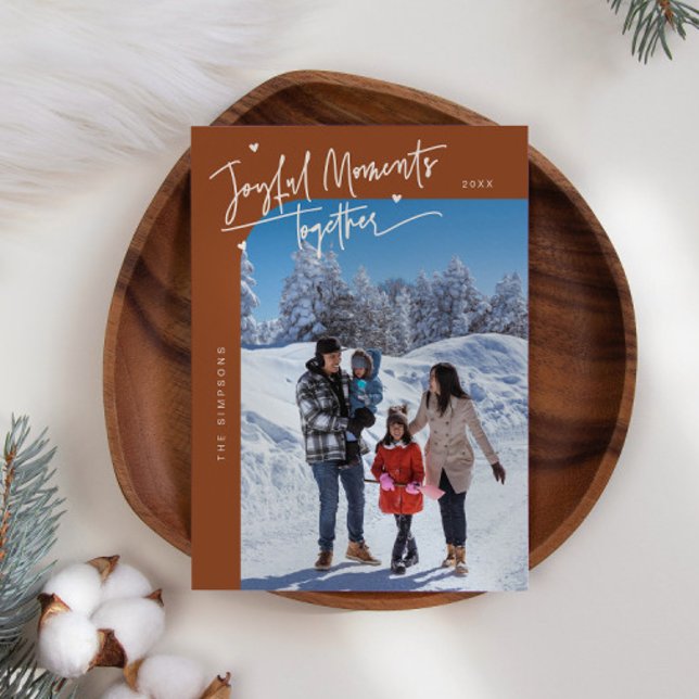 Joyful Moments Together Terracotta Christmas Photo Holiday Card (Creator Uploaded)