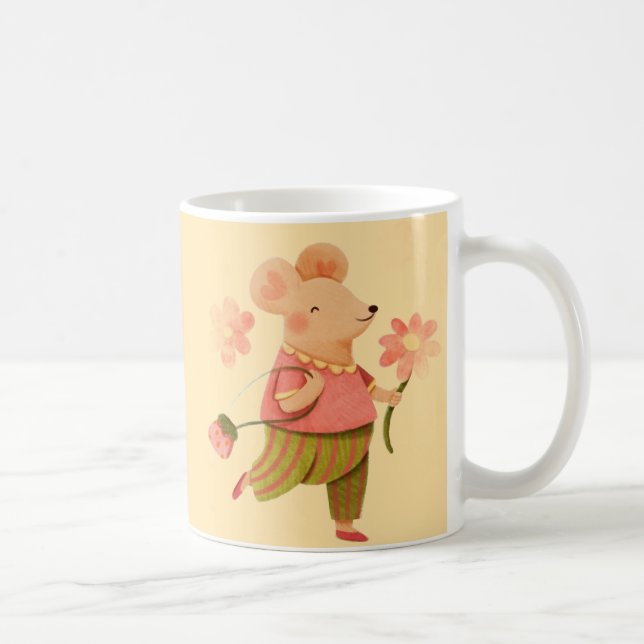 Joyful Mouse in Bloom – Whimsical Coffee Mug (Right)