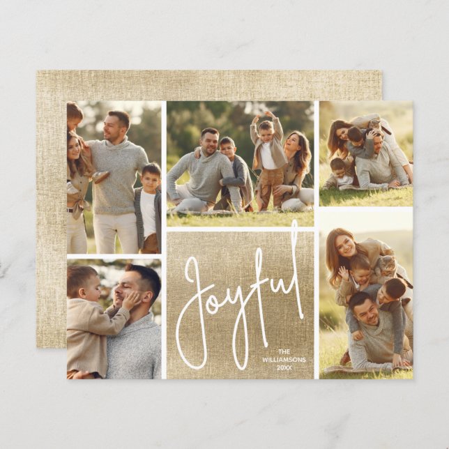 JOYFUL Multi Photo Gold Budget Holiday Cards (Front/Back)