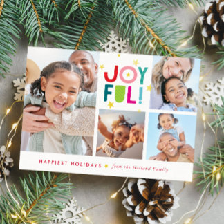 JOYFUL MULTI PHOTO modern bold colourful typograph Holiday Card