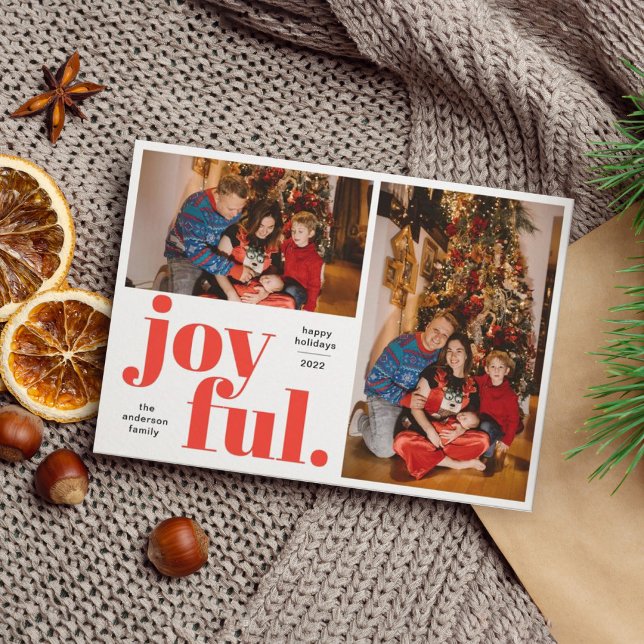 Joyful Multi Photo Red Holiday Card (Creator Uploaded)