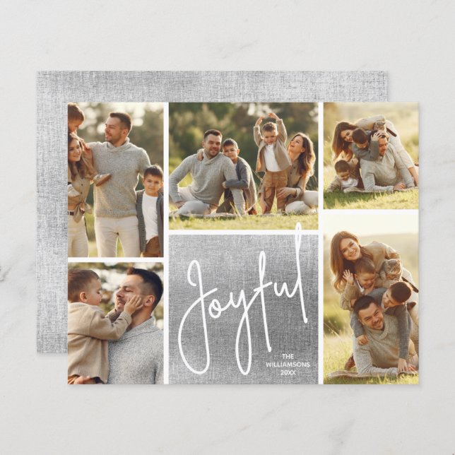 JOYFUL Multi Photo Silver Budget Holiday Cards (Front/Back)