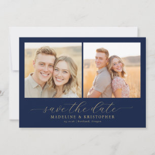 Joyful Navy Contemporary Photo Collage Save The Date