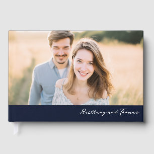 Joyful Navy Contemporary Photo Guest Book