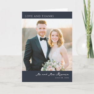 Joyful Navy Elegant Photo Thank You Card