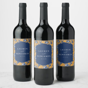 Joyful Navy Floral Toile Wine Label