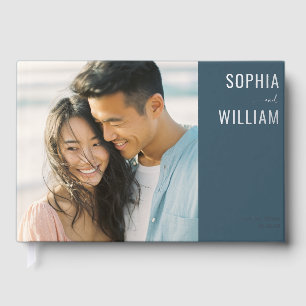 Joyful Navy Minimalist Photo Guest Book
