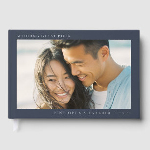 Joyful Navy Minimalist Photo Guest Book