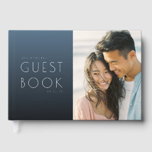 Joyful Navy Minimalist Photo Guest Book