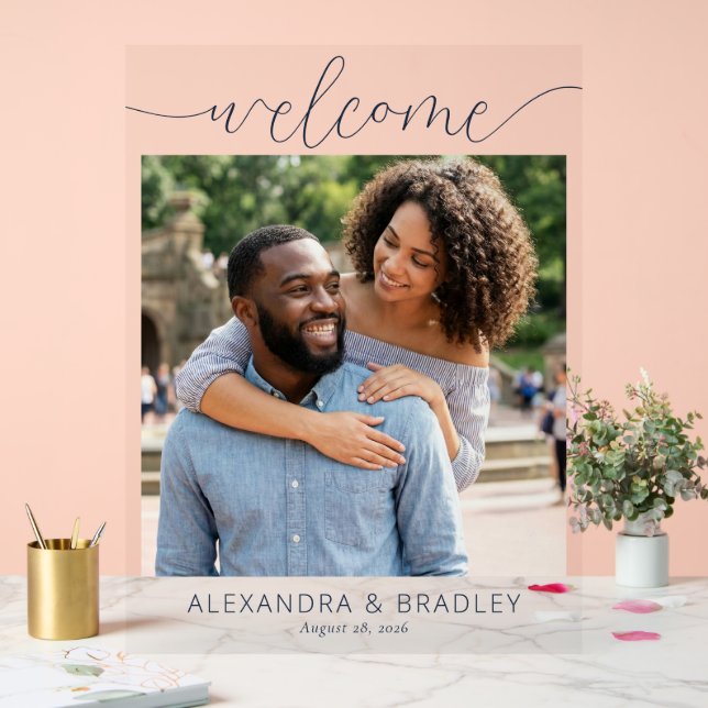 Joyful Navy Modern Photo Acrylic Sign (Wedding)