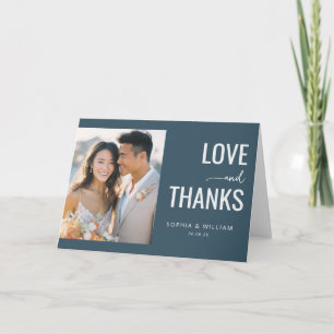 Joyful Navy Modern Photo Thank You Card