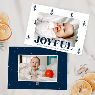 Joyful Navy Trees 2 Photo Holiday Card