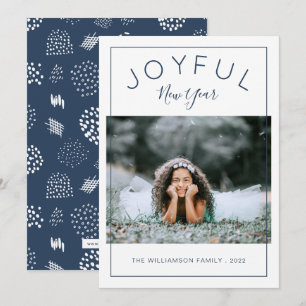 Joyful New Year Photo Card Navy Blue