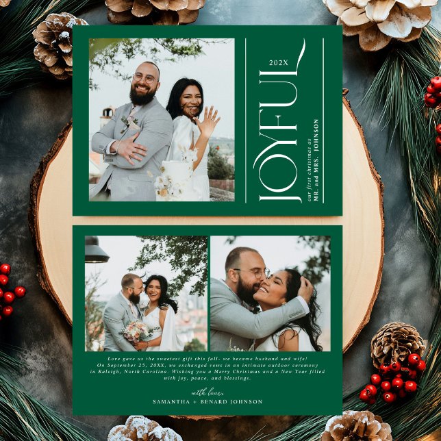 Joyful Newlywed Photo First Christmas Married Holiday Card (Creator Uploaded)