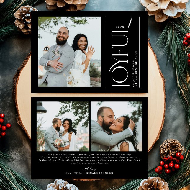 Joyful Newlywed Photo First Christmas Married Holiday Card (Creator Uploaded)