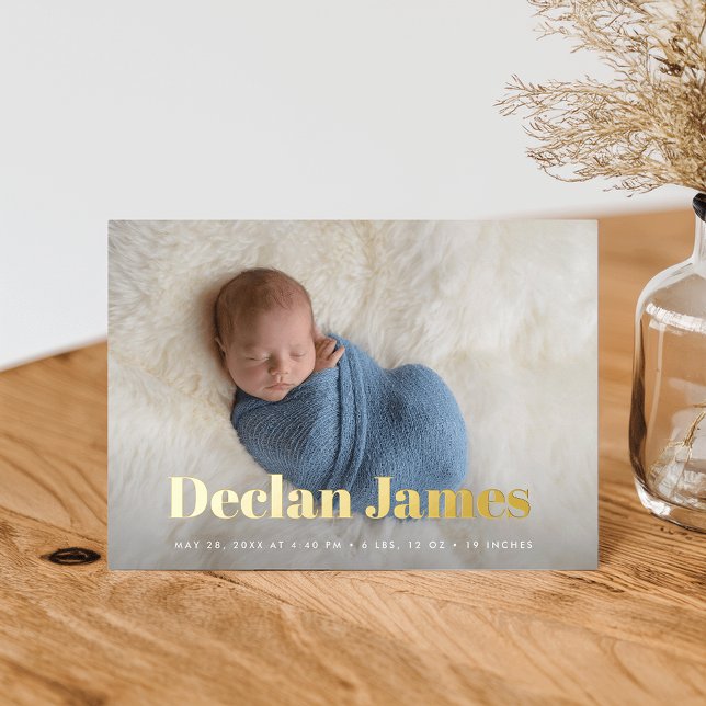 Joyful News Photo Collage Foil Birth Announcement (Creator Uploaded)