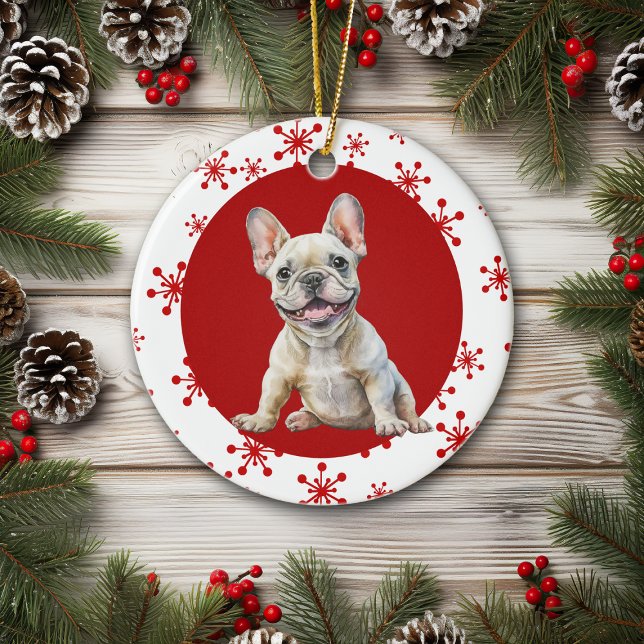 Joyful Noise French Bulldog Red Snowflake Holiday Ceramic Tree Decoration (Creator Uploaded)