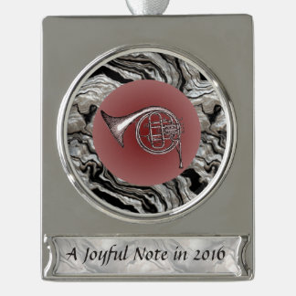 Joyful Note French Horn Drawing Custom Text Silver Plated Banner Ornament