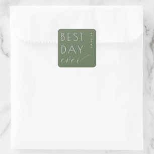 Joyful Olive Green Typographic Wedding Sticker