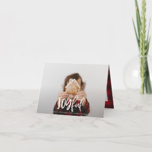 Joyful one photo script tartan family holiday note card