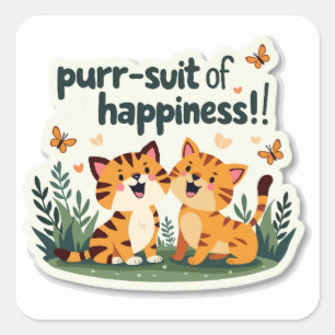Joyful Outdoor Adventure: 'Purr-suit of Happiness! Square Sticker