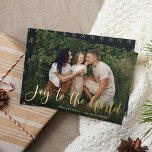 Joyful Overlay Photo<br><div class="desc">Create your holiday photo cards quickly and easily with this simple and elegant design. Card features your favourite horizontal or landscape orientated photo in full bleed, with "joy to the world" overlaid in gold foil script lettering. Personalise with your names and the year along the bottom. Cards reverse to a...</div>