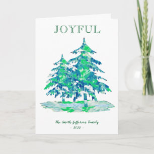 Joyful Painterly Green Christmas Tree Holidays Card