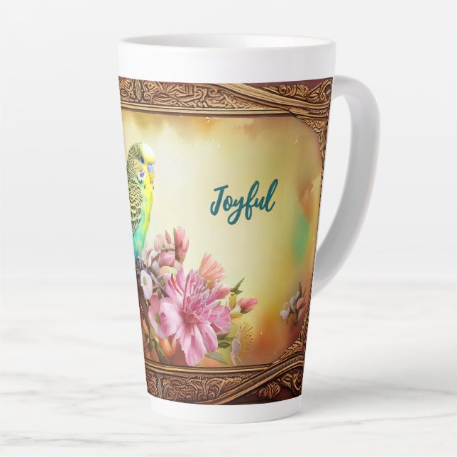 Joyful Parakeet Latte Mug (Right Angle)