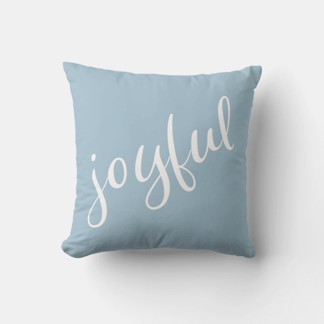 Joyful Pastel Blue Script Christmas Holiday Cushion (Front)