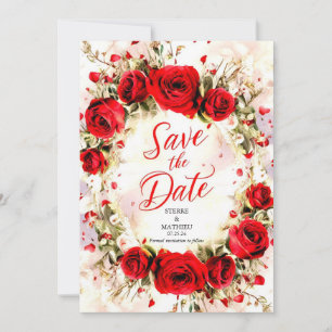 Joyful Pastel Crimson Red Roses Wedding Save The Date