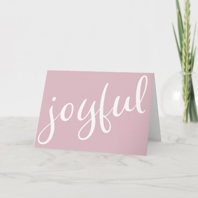 Joyful Pastel Pink Script Christmas Holiday Card (Front)