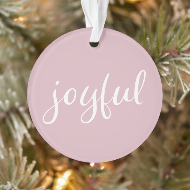 Joyful Pastel Pink Script Christmas Holiday Ornament (Tree)
