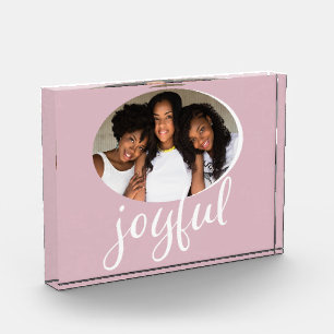 Joyful Pastel Pink Script Christmas Holiday Photo Block